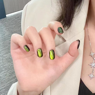 暗绿叠黑猫眼穿戴甲女神高级感小众设计ins风 新爆款显白美甲贴片
