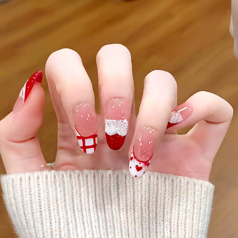 红心蕾丝猫眼穿戴甲高级感法式显白纯欲新春过年节日长款美甲贴片,彩妆/香水/美妆工具,穿戴甲/甲片,淘宝优惠券,粉丝福利购,淘宝优惠卷