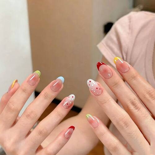 水果跳色法式穿戴甲多巴胺