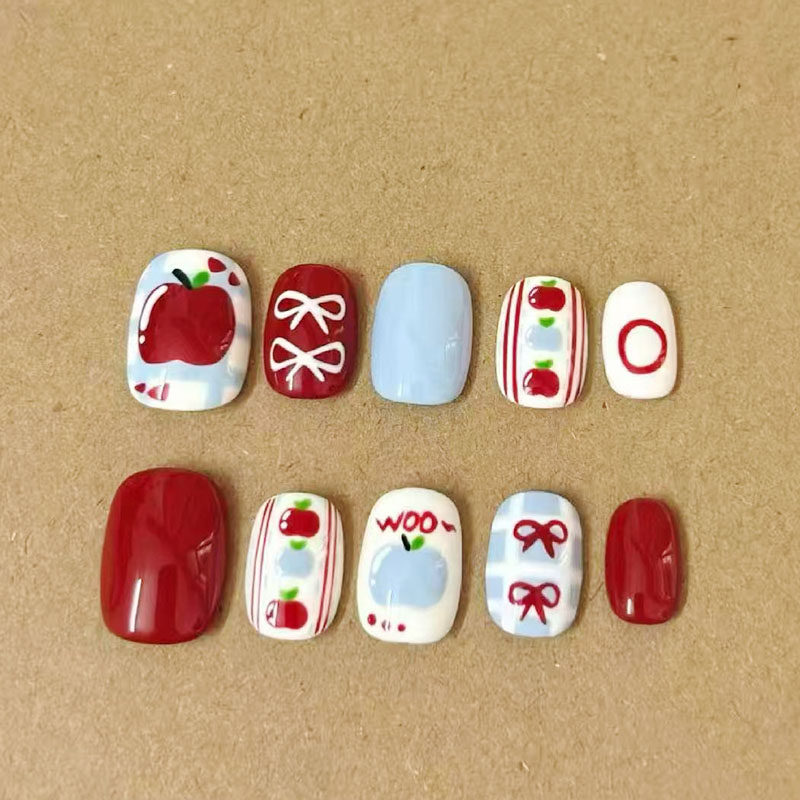 红苹果蓝漾穿戴甲蓝色显白可爱童趣日常简约新年短款豆豆美甲贴片,彩妆/香水/美妆工具,穿戴甲/甲片,淘宝优惠券,粉丝福利购,淘宝优惠卷