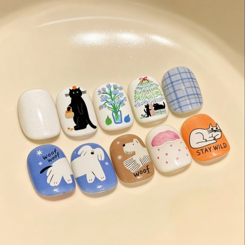 童趣猫狗穿戴甲马卡龙