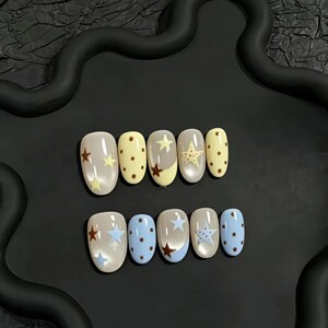 黄蓝撞色穿戴甲温柔清新元气