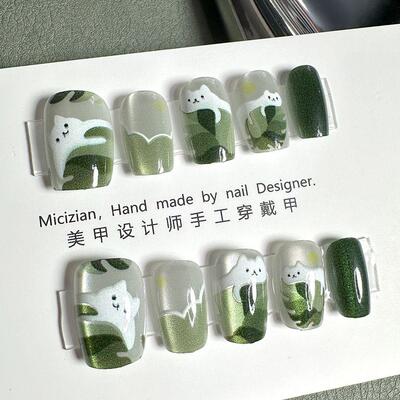 【懒懒猫】猫眼穿戴甲指甲贴片手工美甲简约百搭显白短甲新年爆款