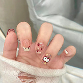 红苹果可爱卡通穿戴甲显白kt猫少女温柔甜美氛围感新短款 美甲贴片