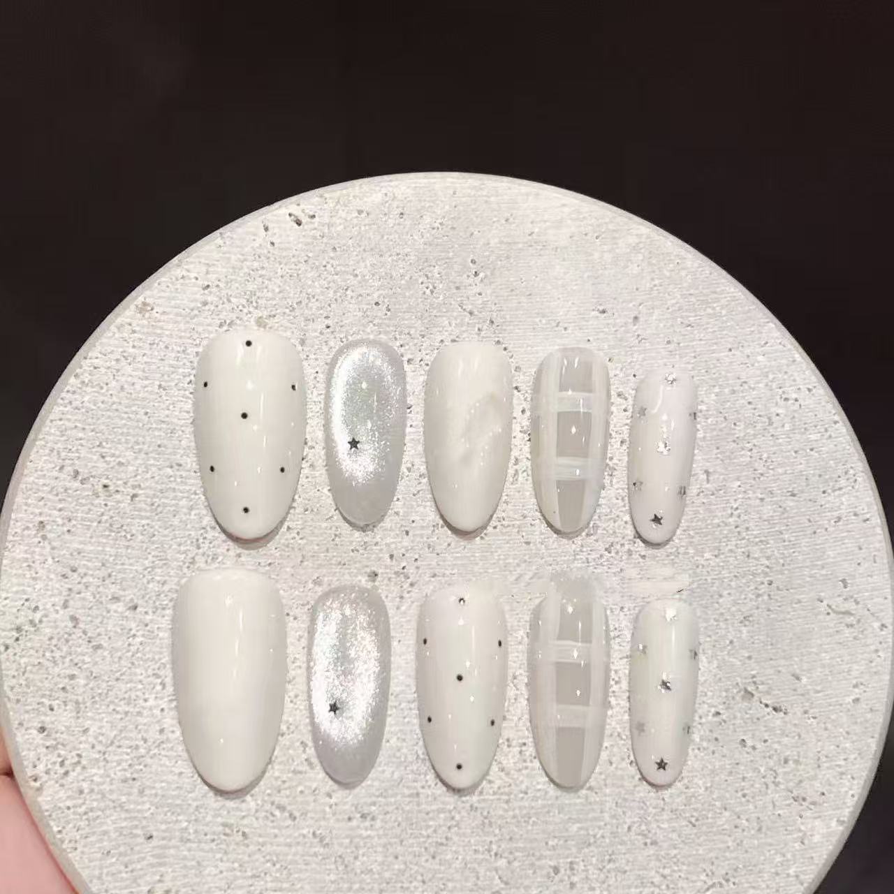 银星奶白穿戴甲极简干净韩系