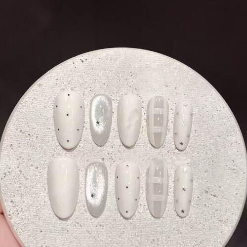 银星奶白穿戴甲极简干净韩系