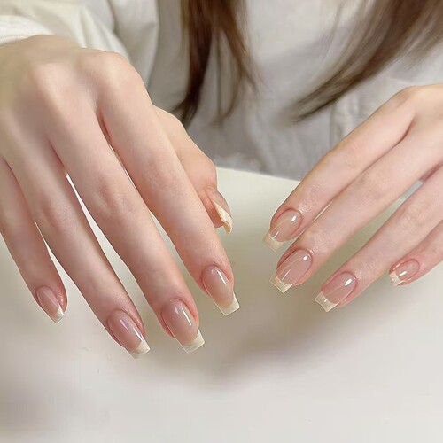 肯豆同款裸色纯白法式简约百搭淡人淡色通勤日常短甲高级感穿戴甲