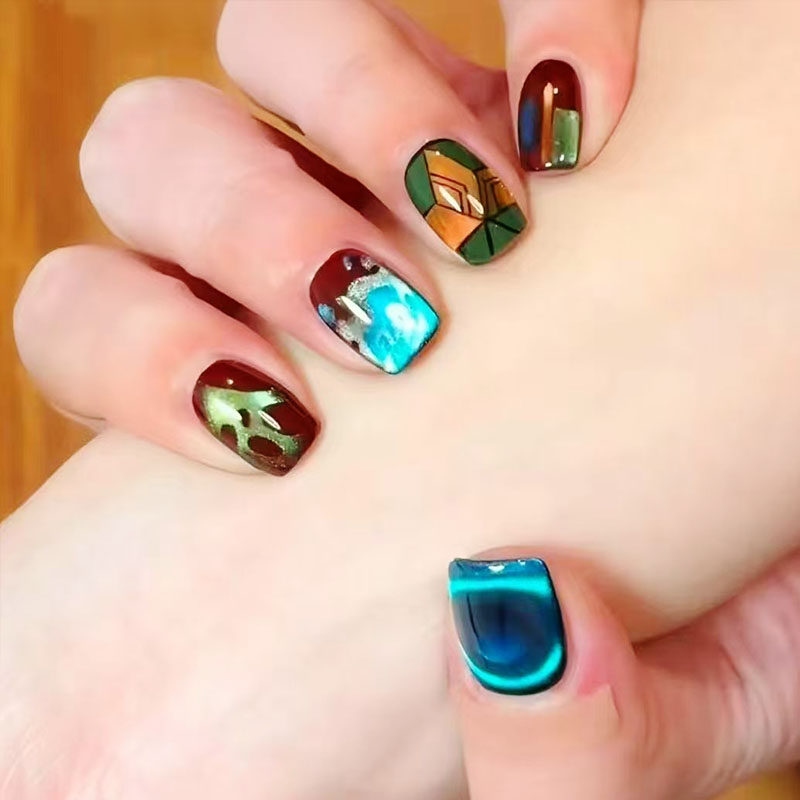 鬼灭之刃富冈义勇猫眼穿戴甲动漫展二次元个性炫酷新短款美甲贴片