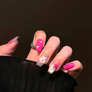 芭比粉猫眼穿戴甲粉嫩星星玫红火龙果色甜辣酷妹夏季新款美甲贴片