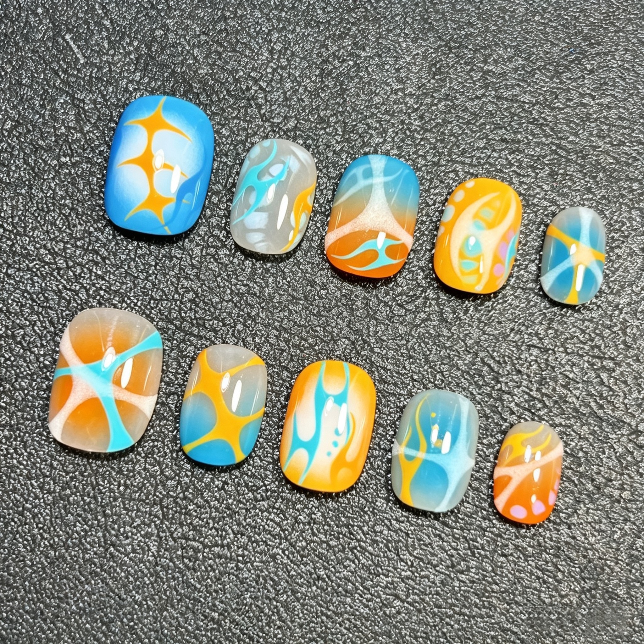 橙蓝幻流穿戴甲多巴胺撞色