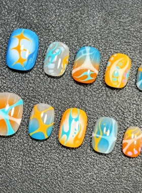 橙蓝幻流穿戴甲多巴胺撞色
