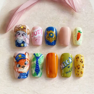 狐兔CP穿戴甲疯狂动物城2动漫可爱卡通学生 美甲贴片 2026新爆短款