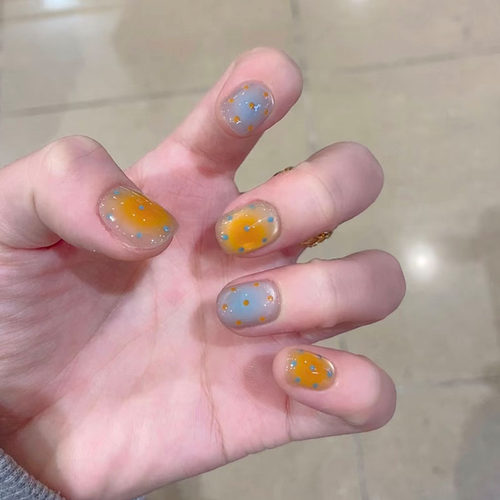 橘蓝跳色豆豆猫眼穿戴甲