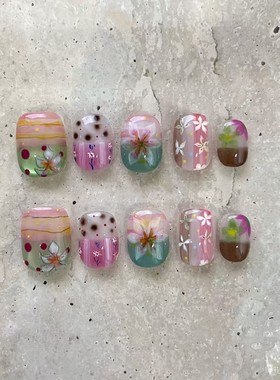 彩花浅语穿戴甲春日油画风