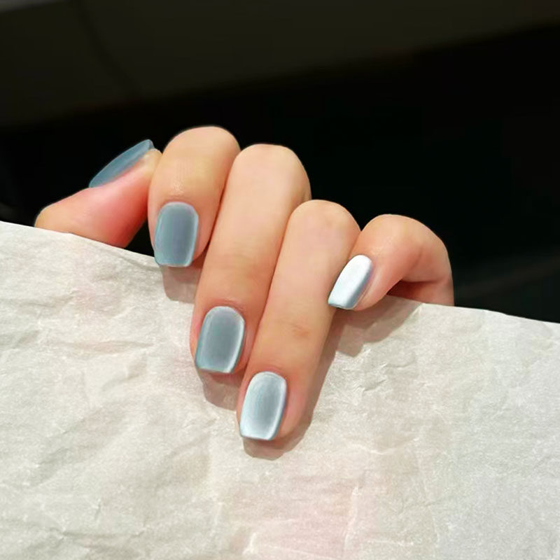 浅蓝纯色磨砂猫眼穿戴甲简约日常百搭高级感显白清新短款美甲贴片,彩妆/香水/美妆工具,穿戴甲/甲片,淘宝优惠券,粉丝福利购,淘宝优惠卷