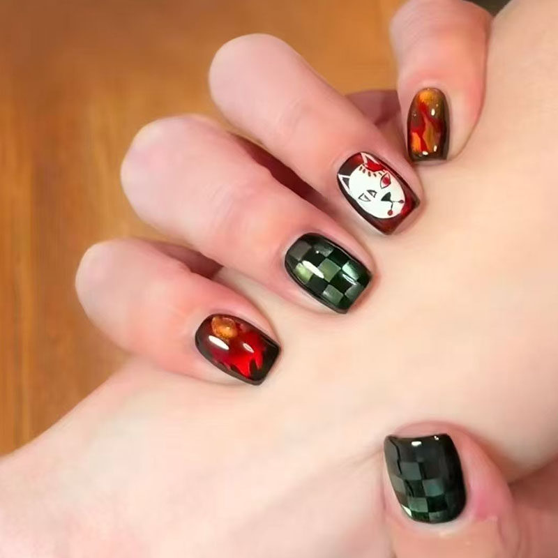 富冈义勇猫眼穿戴甲鬼灭之刃动漫展小众设计个性新短款美指甲贴片