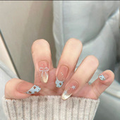 奶蓝法式 豹纹穿戴甲猫眼渐变春日显白蝴蝶结星星2025新款 美甲贴片