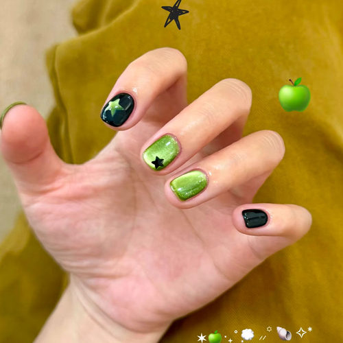 【一口苹果】黑色星星猫眼穿戴甲