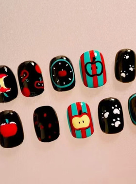 哥特红苹果穿戴甲辣妹风卡通小众设计显白新短款豆豆韩版美甲贴片