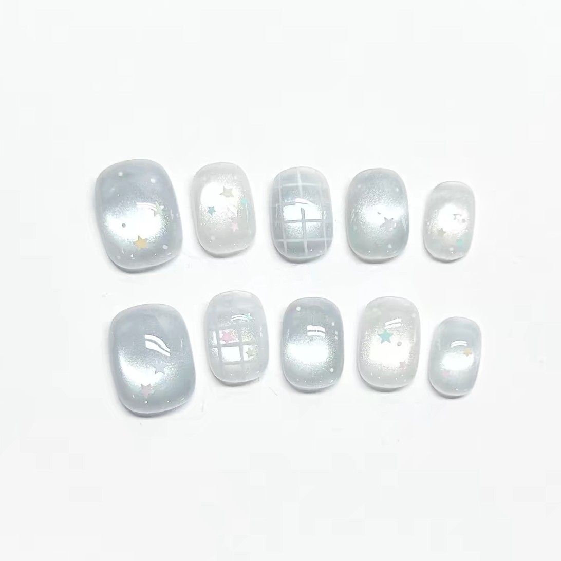 冰星碎月穿戴甲清透温柔风简约