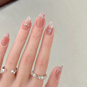 ins风新款 奶呼呼粉色法式 豹纹猫眼穿戴甲韩系少女 氛围感显白指甲