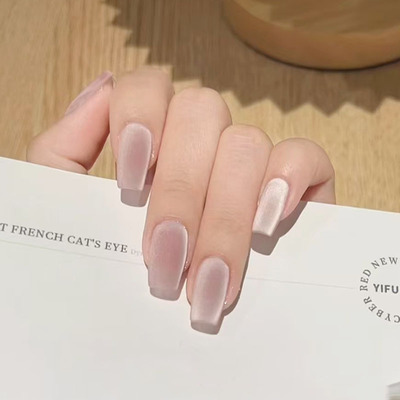 烟熏桃丝磨砂猫眼穿戴甲