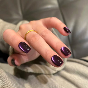紫色变色龙猫眼穿戴甲高级感显白葡萄紫日常百搭新爆短款美甲贴片