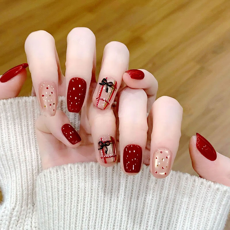 跨年红色格纹波点猫眼穿戴甲高级感春节结婚新短爆款中方美甲贴片,彩妆/香水/美妆工具,穿戴甲/甲片,淘宝优惠券,粉丝福利购,淘宝优惠卷
