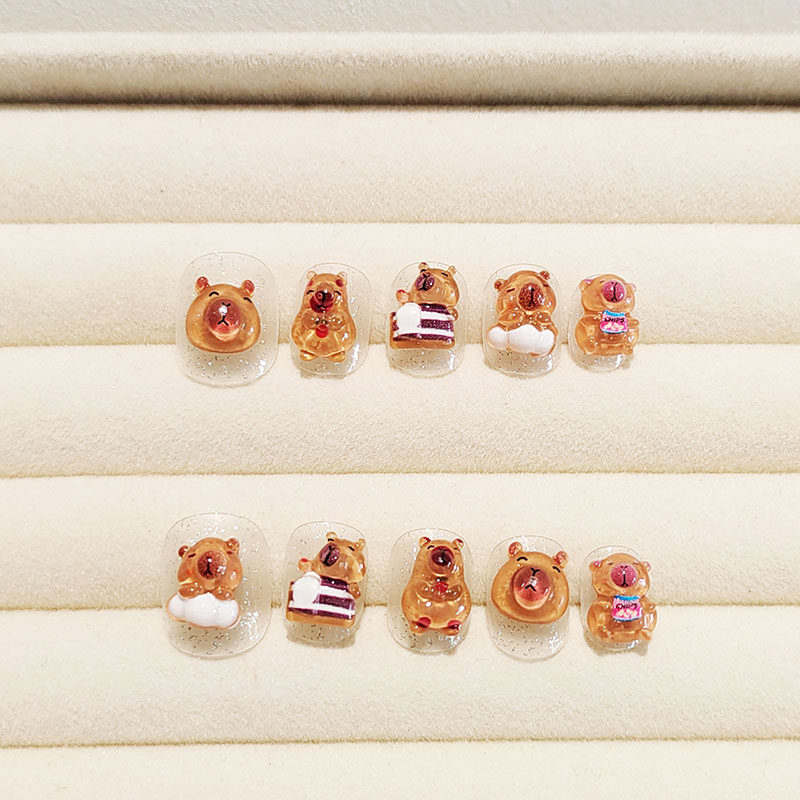 卡皮巴拉穿戴甲可爱卡通女儿童成人半手工新年短款豆豆美指甲贴片,彩妆/香水/美妆工具,穿戴甲/甲片,淘宝优惠券,粉丝福利购,淘宝优惠卷