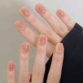 落日余晖金色猫眼穿戴甲纯色短款 高级感简约小众设计春夏新款 美甲