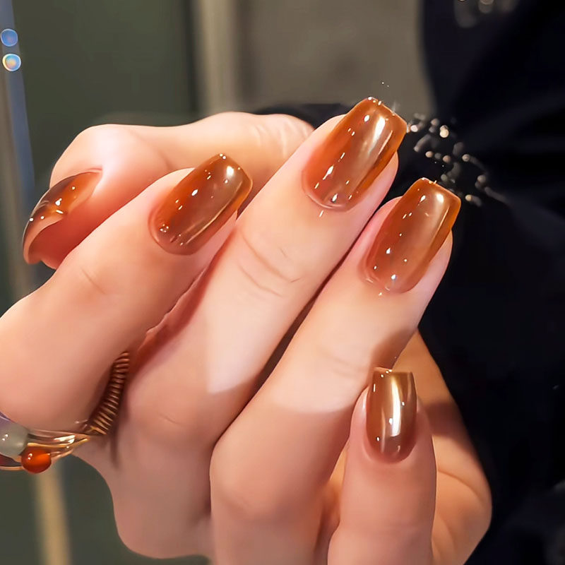 焦糖琥珀纯色猫眼穿戴甲美拉德系显白简约日常秋冬新短款美甲贴片,彩妆/香水/美妆工具,穿戴甲/甲片,淘宝优惠券,粉丝福利购,淘宝优惠卷