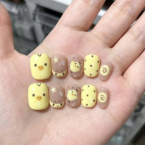 萌鸡奶咖穿戴甲可爱卡通幼稚风