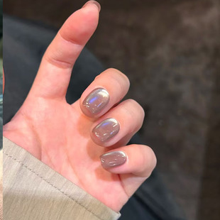 浅咖冰透猫眼穿戴甲追光经典美拉德色高级感百搭显白纯欲美甲贴片