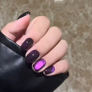 紫宝石猫眼穿戴甲手工高级感显白秋冬百搭蓝绿红棕白短款 新年美甲