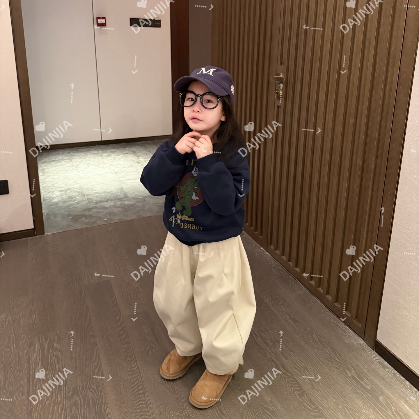 25冬季新款米白色加绒加厚一体绒灯笼裤加绒裤男女宝宝休闲百搭裤