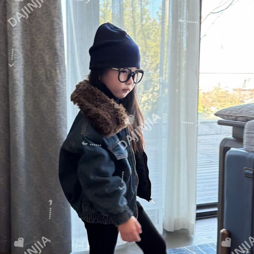 25冬季新款深冬潮流韩系夹克翻领软牛仔加绒加厚潮酷儿童复古外套