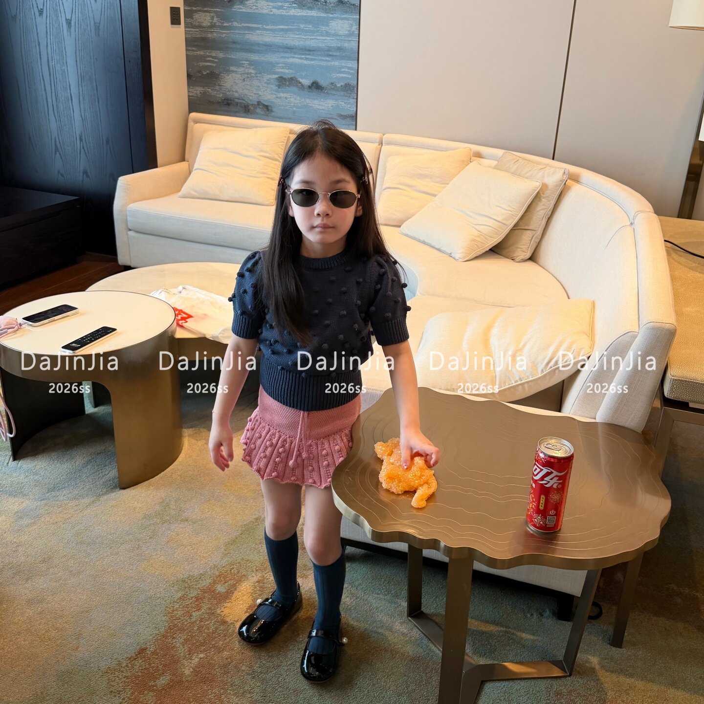 26春季新款高定纯手工球球爆米花针织衫女宝宝圆领短袖上衣洋气潮