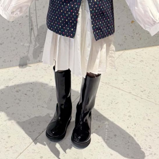 25秋冬轻奢高定自制系列漆皮亮面高筒时髦精皮靴