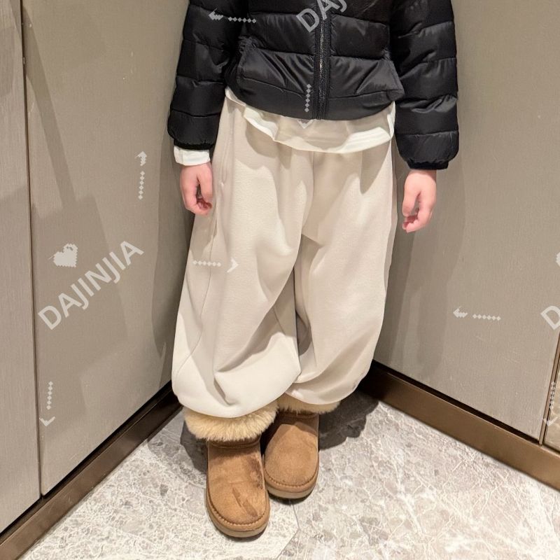 25秋冬新款加绒加厚米杏色一体绒百搭幼儿园百搭神裤男女宝卫裤