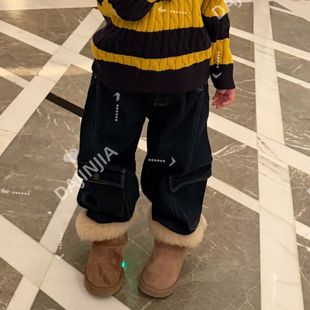 25冬季新款工装风加绒加厚牛仔原色宽松百搭超酷牛仔裤百搭直筒裤