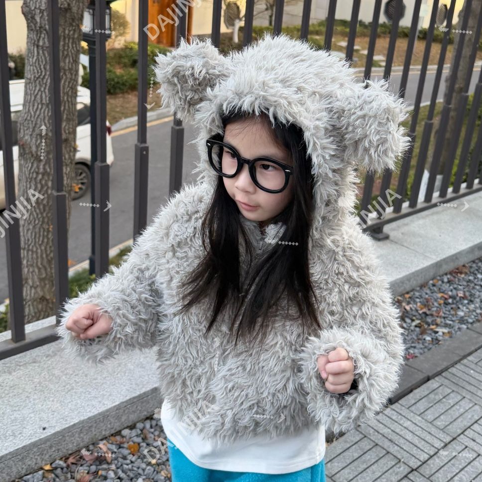 25冬季卷卷羊羔毛巨可爱立体套头耳朵加厚拉链连帽外套