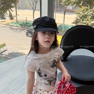 26夏季新款女宝甜酷KT猫印花棉感百搭圆领修身女儿童短袖T恤上衣