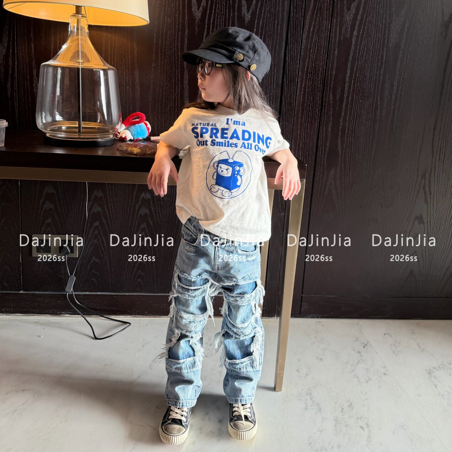 大金家童装潮裤男女宝美式复古软牛仔春夏季重工水洗破洞牛仔裤