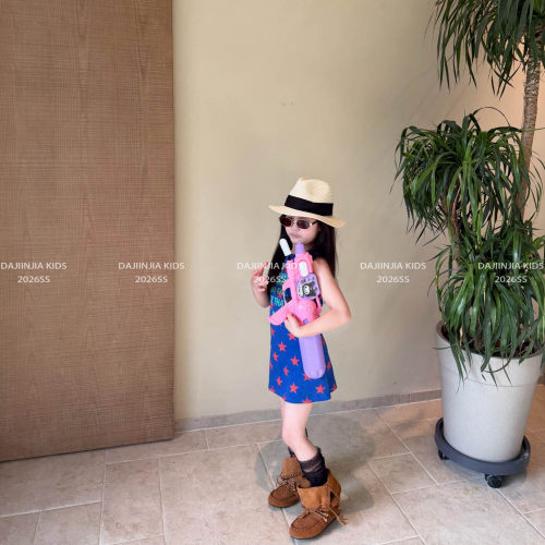 26夏季新款多巴胺星星系列满印休闲夏日无袖卫衣长裙女宝宝休闲裙