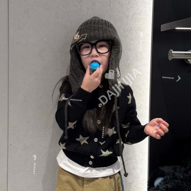 大金家童装25秋冬新款巨百搭满印小宝宝百搭款星星针织开衫外套