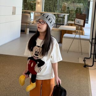 26新款男女儿童潮牌可爱米奇卡通立体玩偶日系白色圆领短袖T恤衫