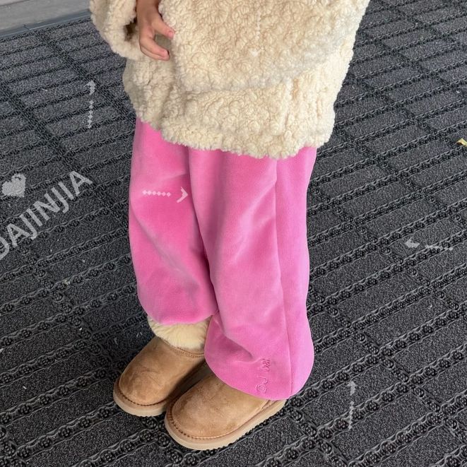 25秋冬新款一体绒百搭加厚多巴胺粉色加绒加厚软糯卫裤入园卫裤