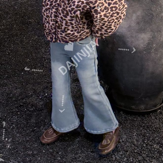 25秋冬新款韩系简约水蓝色时髦百搭一体绒微弹加厚微喇松紧腰长裤