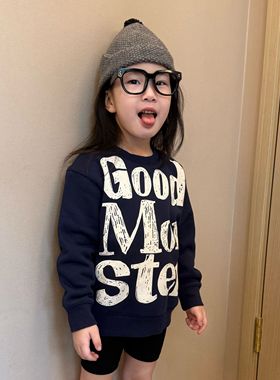 大金家童装儿童秋冬新款潮牌JAM酷宝宝字母印花加绒双色圆领卫衣