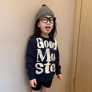 大金家童装儿童秋冬新款潮牌JAM酷宝宝字母印花加绒双色圆领卫衣